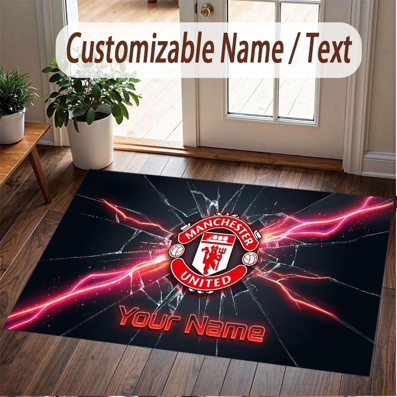 Custom Rug Manchester United Pattern Print Name Text Soft Non‑Slip Floor Carpet for Home Indoor Decoration