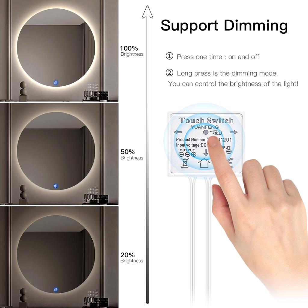 12V 5V USB LED Touch Sensor Switch Penetrable Mirror Dimmer For Bathroom Dressing Table Vanity Makeup Mirror Light Backlight Dec