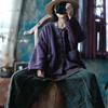 Vintage Women Purple O-Neck Long Sleeve Autumn Coats Button Patchwork Pockets Coats