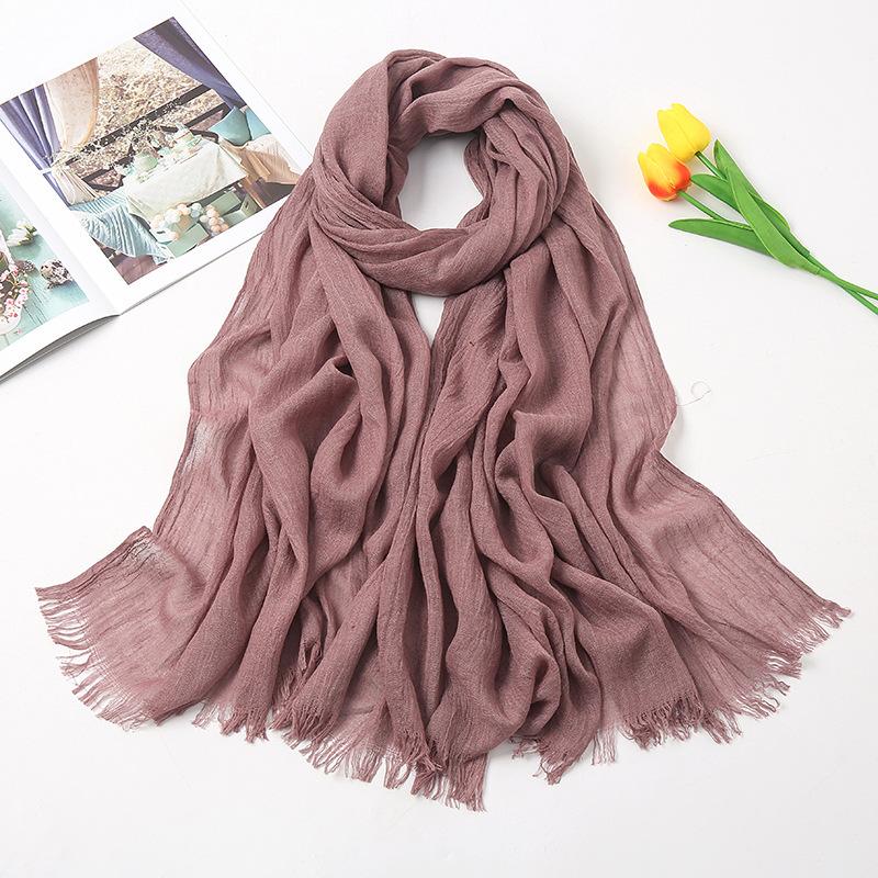 Solid Color Linen Scarf for Women Spring and Summer New Cotton Candy Monochrome Warm Gauze Scarf Travel Sunscreen Shawl