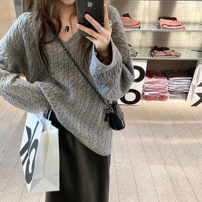 Свободный пуловер в стиле ретро, ​​женский пуловер с v-образным вырезом, женский мягкий восковой милый верхний трикотажный свитер, женский