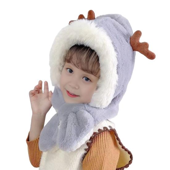 Детская шапка с дизайном шарфа, украшение в виде рогов, утолщенная теплая плюшевая зимняя шапка, ветрозащитная, для ношения на открытом воздухе зимой