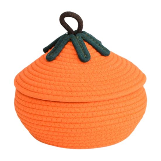 Halloween Woven Pumpkin Basket with Lid Empty Rope Woven Basket Trick or Treat Pumpkin Storage Bin Candy Snack Container