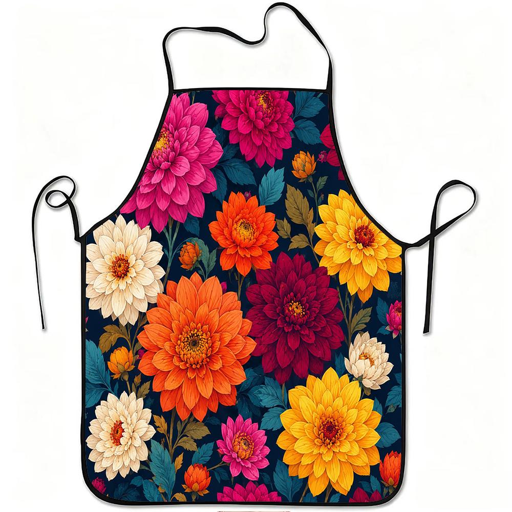 1pc Vibrant Dahlia Flower Print Apron, Durable And Easy to Clean, Adjustable Waistband, Polyester Material, for Kitchen Cooking, Gardening, Orchard Pi