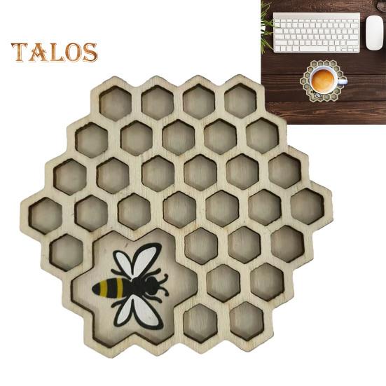 Подставки под стаканы в виде сот из шестигранной древесины с гравировкой пчелы, термостойкие, для декора стола, для бара и дома