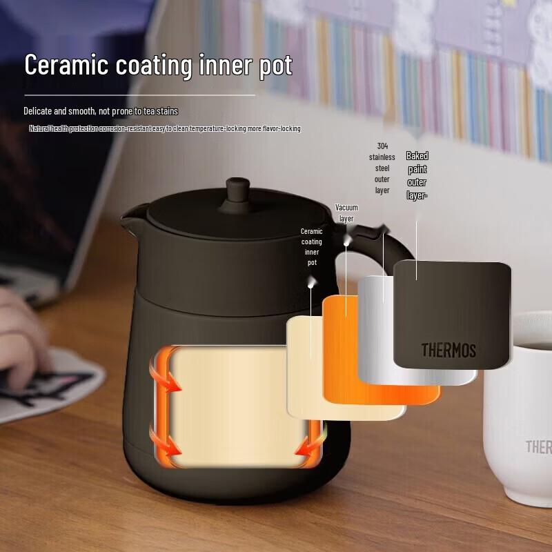 THERMOS Large Capacity Ceramic Lined Insulated Tea Pot