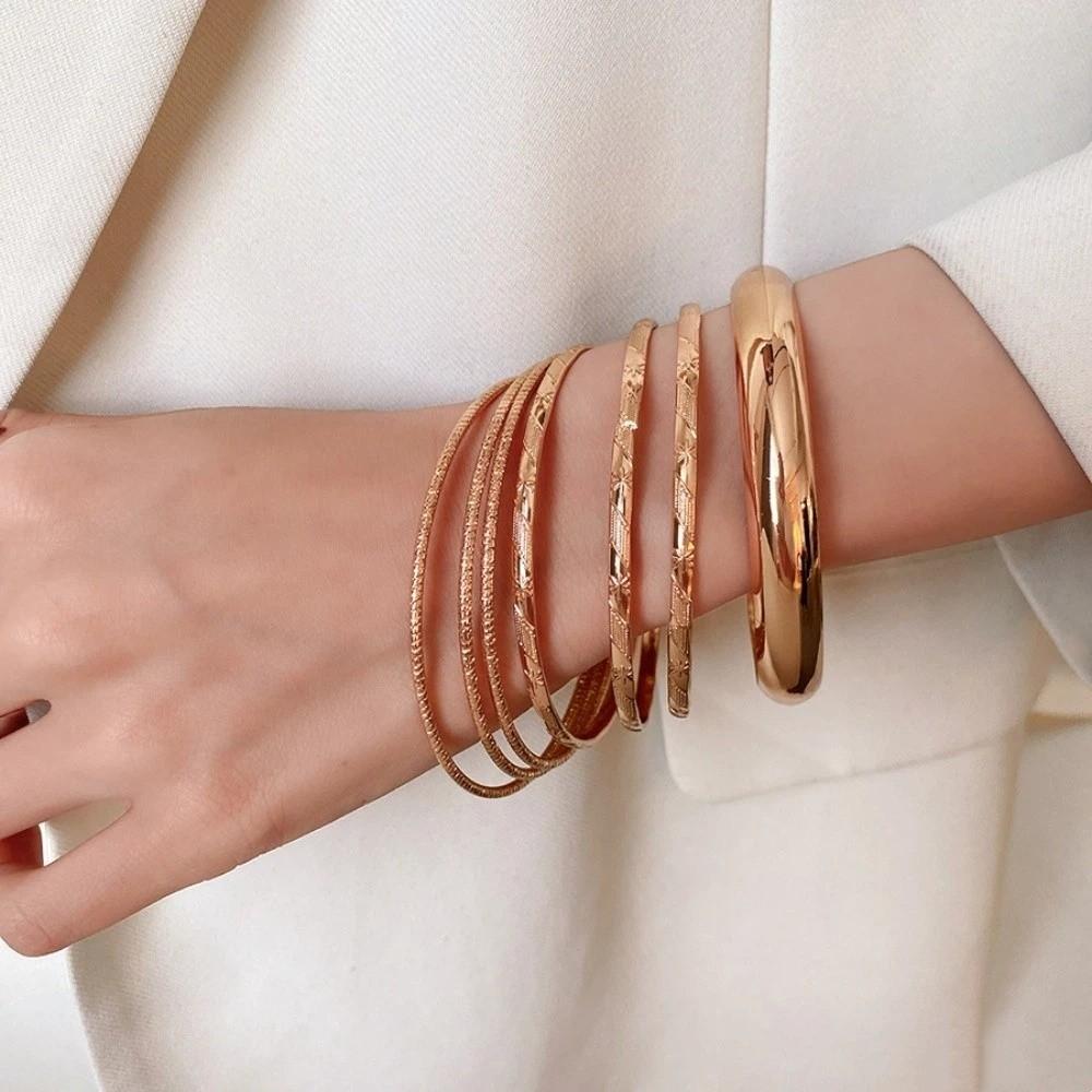 6Pcs/7Pcs Europe American Style Wide Open Bangle Set Exaggerated Bracelet Girls