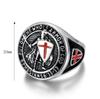 European-American Hip-Hop Men's Gold-Plated Titanium Ring with Vintage Templar Red Cross Shield