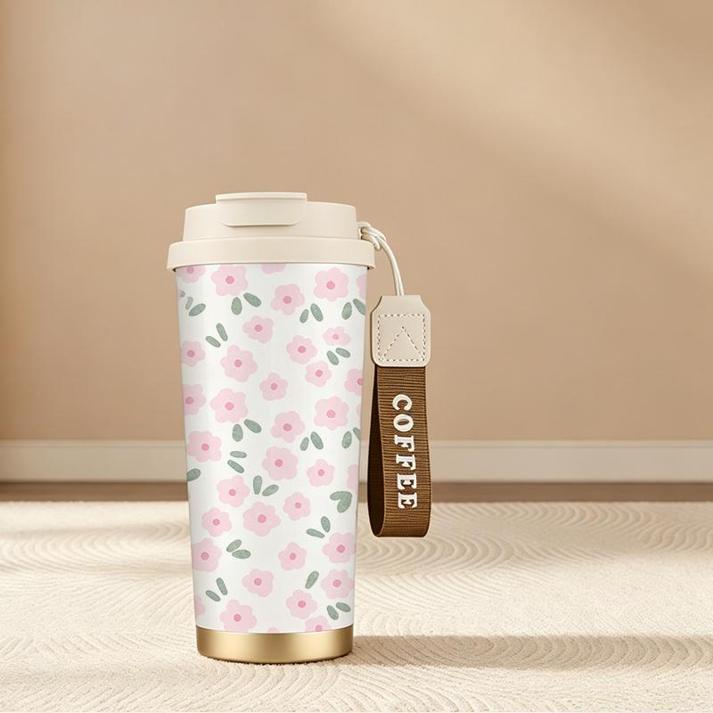 Coffee Mug 532ml Watercolor Leaf Flower Element Lanyard Insulated Cup Leakproof Hand Cup Lightweight Cup Car Cup Leakproof Coffee Cup