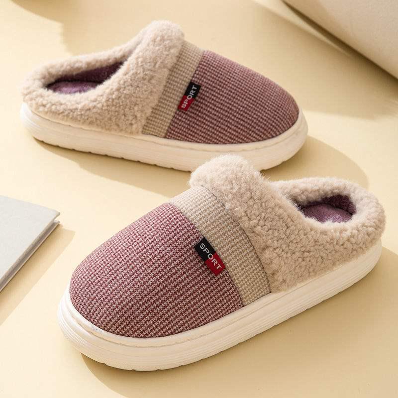 Мужские и женские плюшевые хлопковые тапочки - Зимние, нескользящие, с толстой подошвой, пушистые, теплые комнатные тапочки