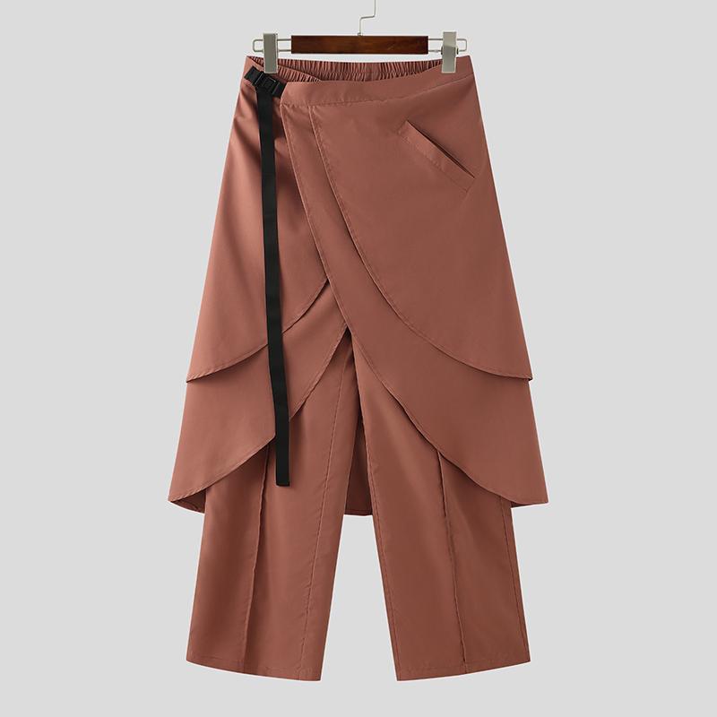 INCERUN Мужские брюки с эластичной талией и оборками, повседневные нестандартные длинные брюки