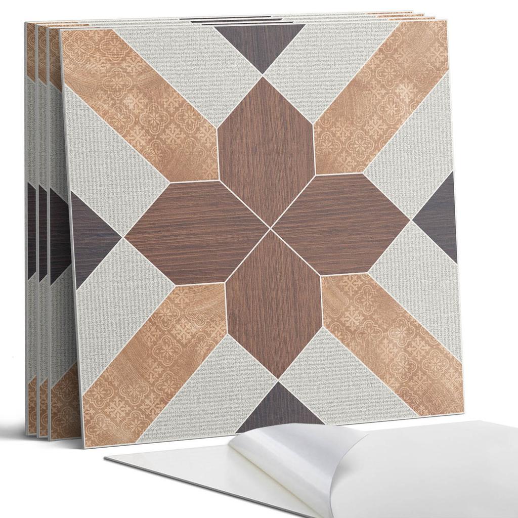 Pack of Self-Adhesive PVC Tiles Geometric Pattern with Motif 4x50x50 cm