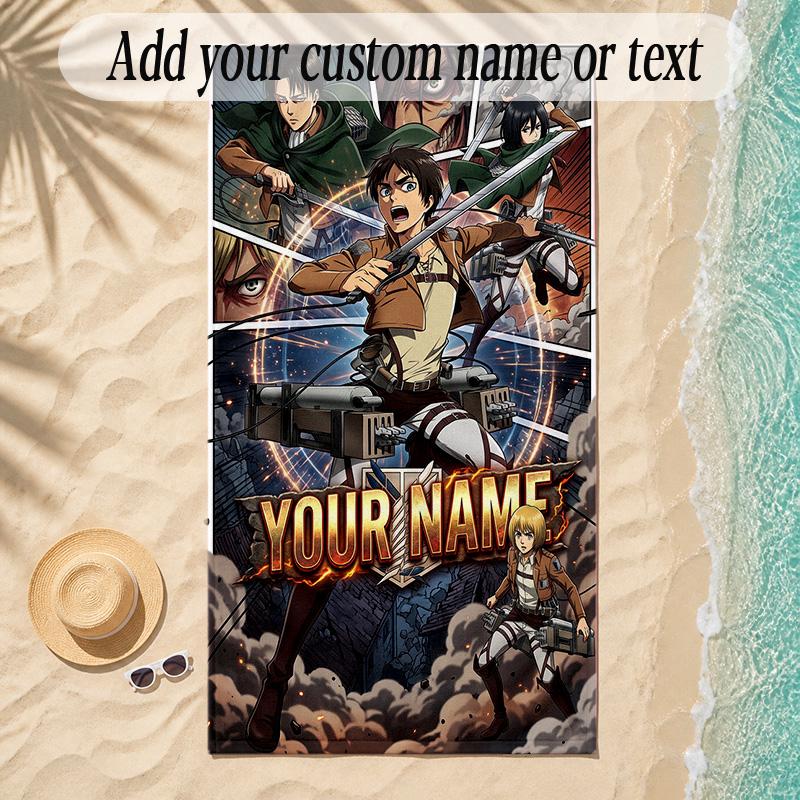Beach TowelAttack on Titan Custom Name Text Personalized Soft Towel for Beach Pool Indoor Home Decor Gift