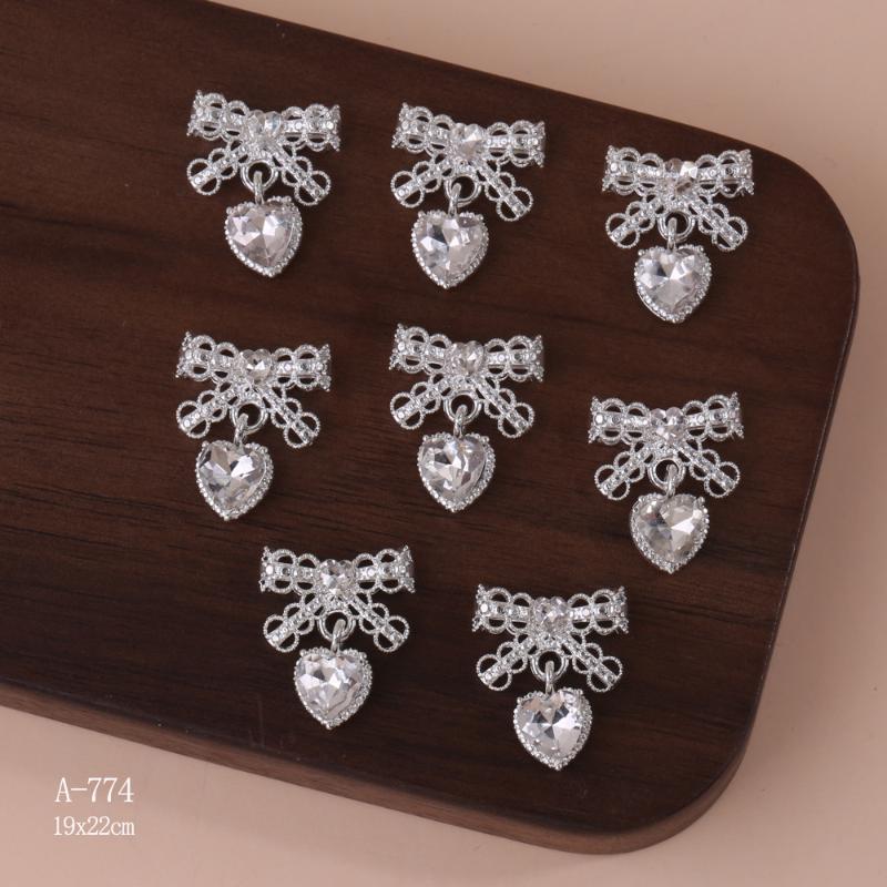 Nail Art Accessories 10Pcs Sweet Bow Love Heart Tassel Pendant Shiny Gems for Professional Nail Salon