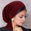 Women Headscarf Hat Striped Print Lace-up Turban Hat Hair Loss Chemotherapy Headwear Full Coverage Head Wrap
