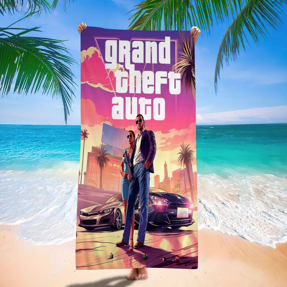 G-Grand T-Theft A-Auto VI Game Microfiber Blanket Quick Drying Beach Towels Oversized Printing Super Absorbent Pool Towel