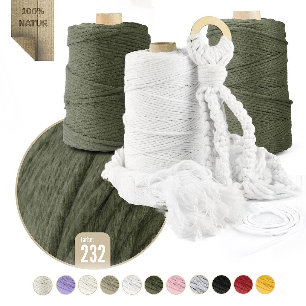 DQPP | Premium MACRAMEE GARN | 100m | 5mm | Olivgrün | 100% Baumwolle | Kordel Natur | Baumwollgarn Baumwollseil | DIY Handwork Decoration