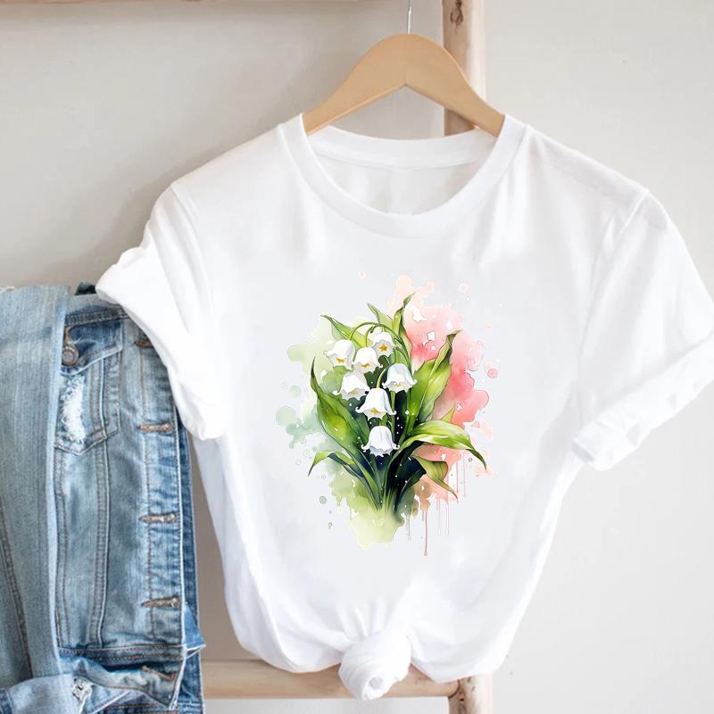 (Asian Size) Women Casual Top Leopard Flower Style Cute Clothing Fashion Print Lady Female Short Sleeve T Shirt Tee Graphic T-shirts