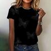 Женская одежда, летняя футболка с 3D-принтом, свободная, дышащая, с коротким рукавом, модная, с принтом бабочек, с круглым вырезом, повседневная, женская футболка