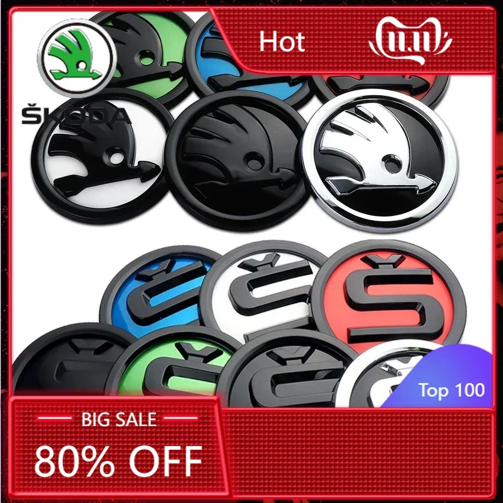 Car Sticker Skoda 2025 Hot 2pcs 80/90/100mm Car Front Hood Badge Rear Trunk Emblem Sticker for Skoda Rapid Fabia Octavia 2 A7 Ye