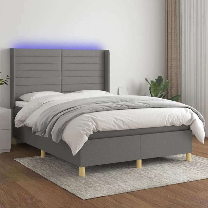 VidaXL Slat Bed Base with Mattress and LED, Upholstered Bed, Double Bed, Adult Bed for Interior Bedroom, 3138958