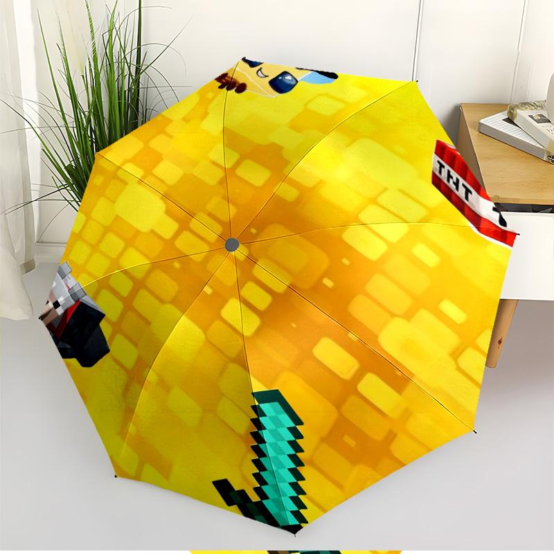 Minecraft Print Automatic Open Close Umbrella, Portable Foldable Umbrella, for Outdoor Commute Camping Trip, Ideal Birthday Gift