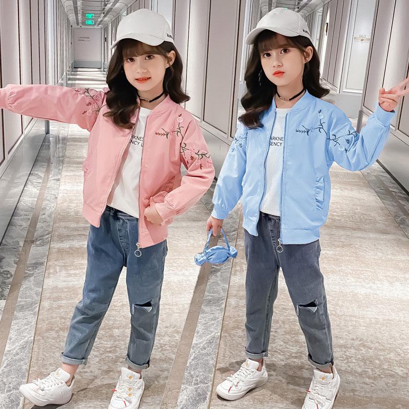 Spring Autumn Girl Jacket Outerwear Embroidery Coat Casual Style Kids Clothes Plus Size