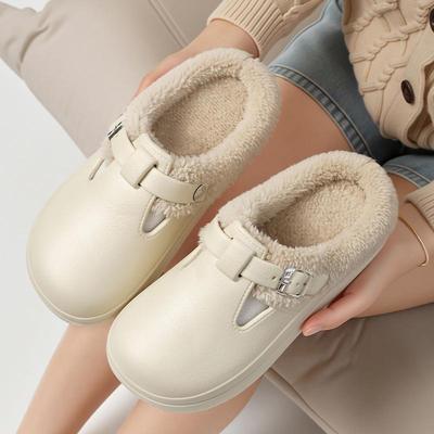 Женские зимние хлопковые тапочки на толстой подошве 2025: Теплый, Дышащий, Плюшевый, с Пряжкой для Ношения в Помещении