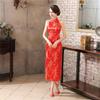 Women Summer Cheongsam Stand Collar Printing Off Shoulder Backless Split Hem Hollow Out Sleeveless Qipao Slim Fit Retro