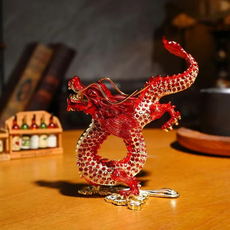 Metal Zodiac Dragon Ornament Household Diamond Decoration Craft Office Creative Decoration Step On Cloud Dragon Trinket Ornament