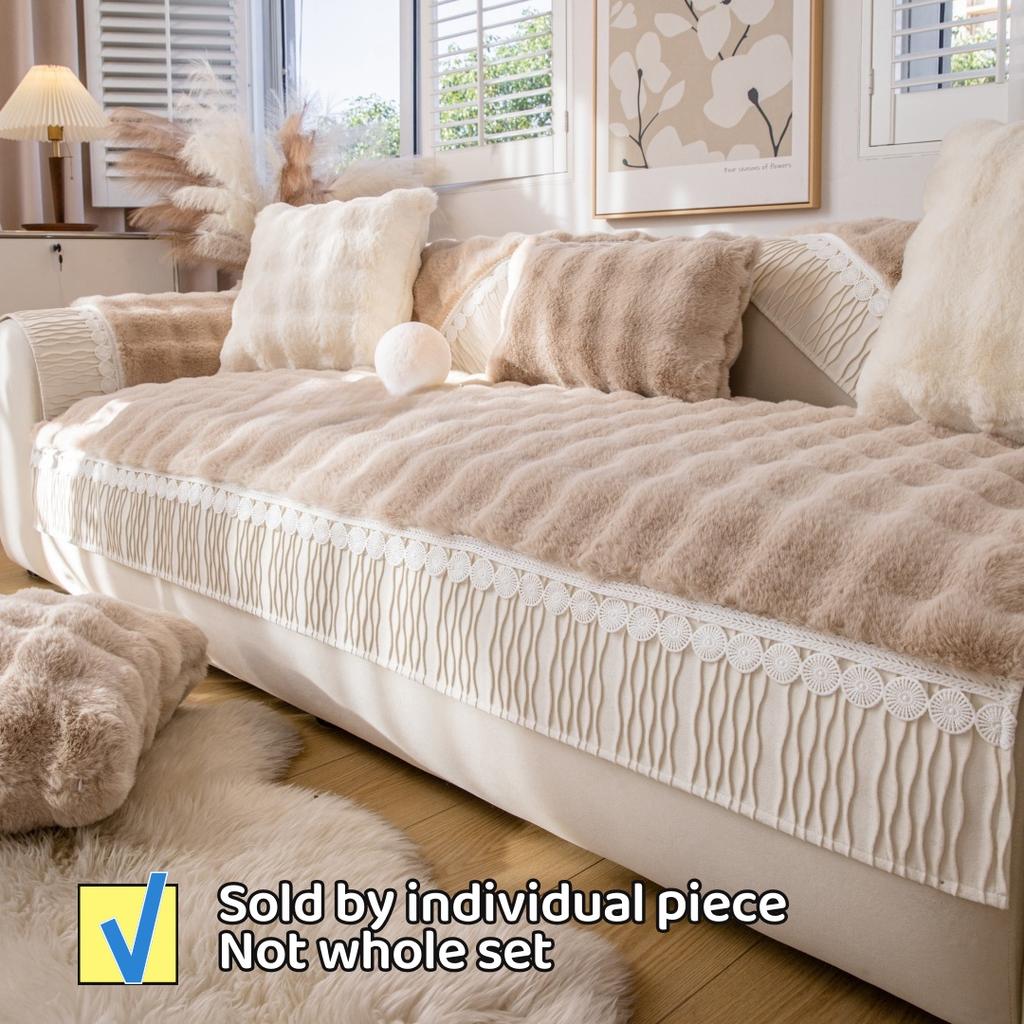 Velvet Hem Decor Thicken Imitation Rabbit Fur Plush Sofa Slipcover Non-slip Sofa Towel Couch Cushion Cover for Living Room