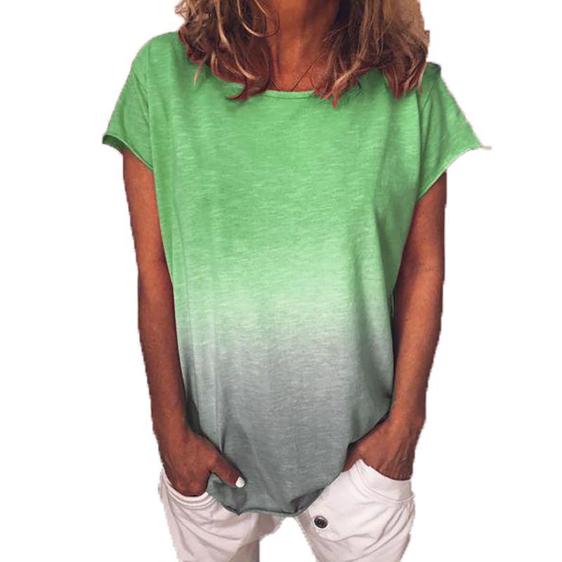 Comfortable Women's Summer Short Sleeve Gradient Plus Size Casual Beach T-shirt Tops Blouse For Relaxed Days