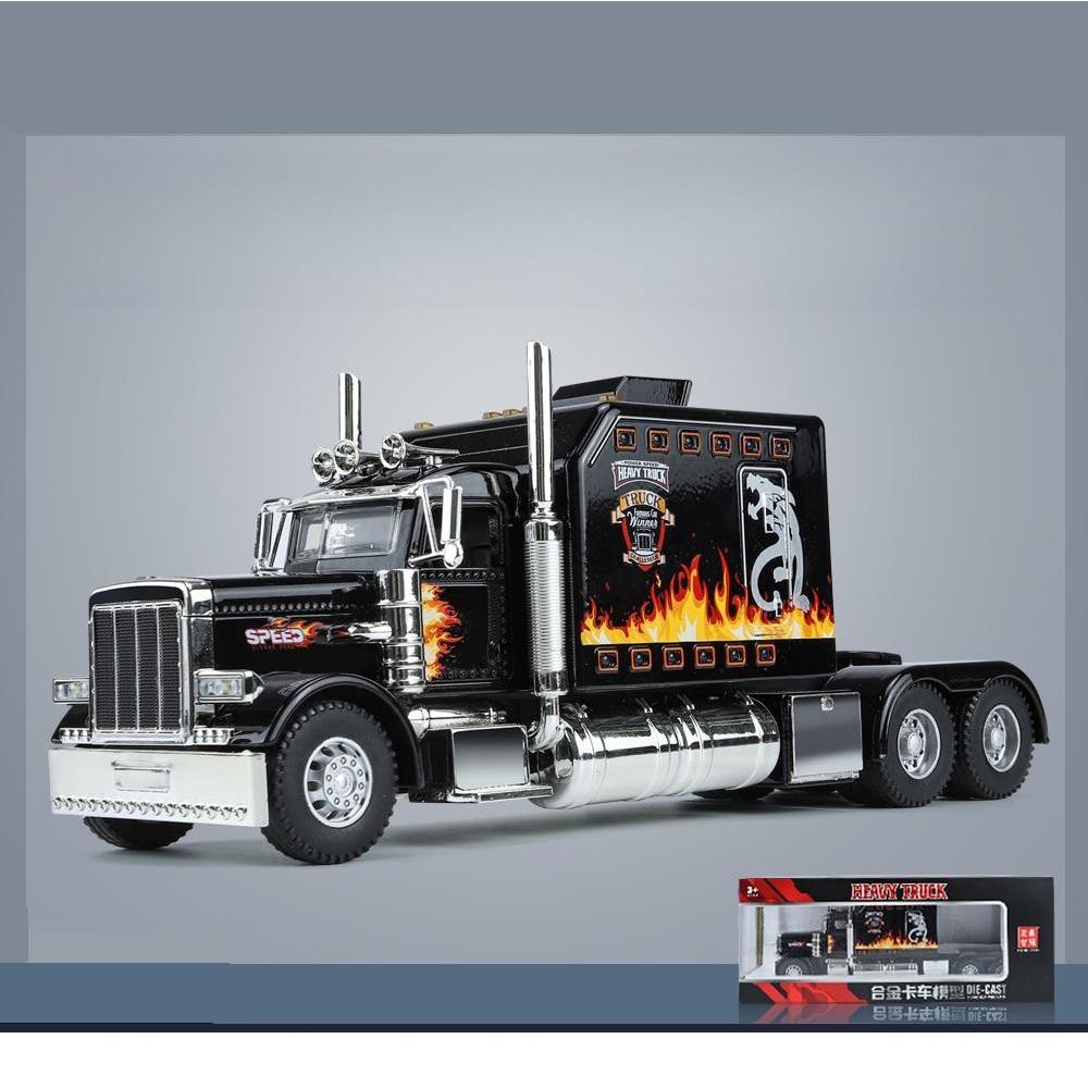Масштаб 1/24, статическая модель автомобиля из автомобильного сплава с головкой американского прицепа и башней с функцией флэш-музыки, подходит для энтузиастов игр
