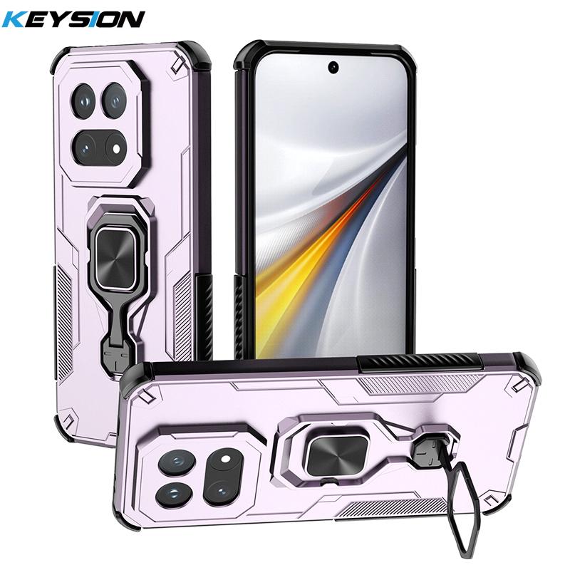 KEYSION Ударопрочный бронированный чехол для IQOO 15 5G Мягкий силикон+ПК Вертикальная металлическая подставка-кольцо Задняя крышка телефона для IQOO 15