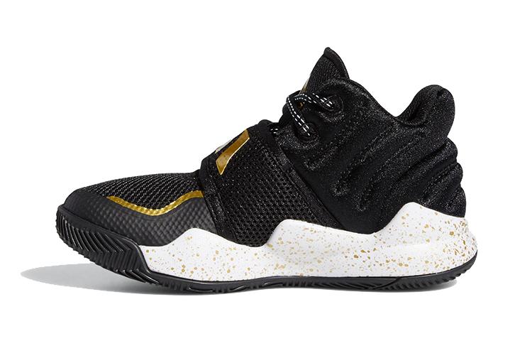 adidas Глубокая угроза Удобные и модные Дышащие Средневысокие Детские Баскетбольные Кроссовки Черно-золотые FX8644