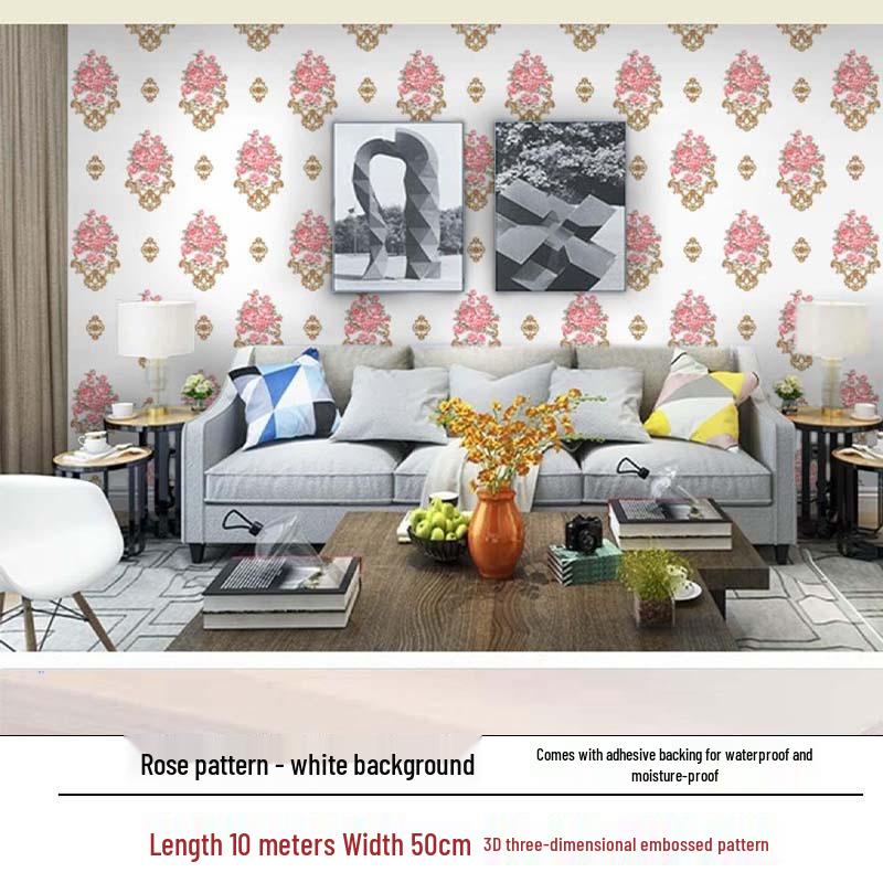 European Style Embossed 3D Self-Adhesive Wallpaper - Waterproof, Moisture-Proof, Anti-Dust Wall Sticker