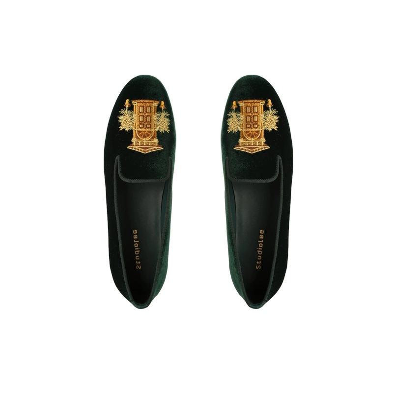 Версия Grape Mother из овчины, та же французская изысканная вышивка, однопедальные бархатные мокасины, женские ленивые кожаные туфли на плоской подошве