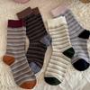 Female Spring and Autumn Retro Color Stripe Movement In The Tube Pile Pile Cotton Socks