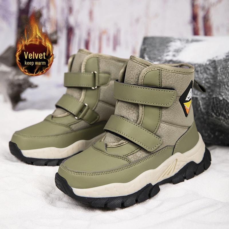 Winter New Style Velvet-Lined Warm Mid-Calf Boys' Snow Boots, Non-Slip Thickened Cotton Shoes.