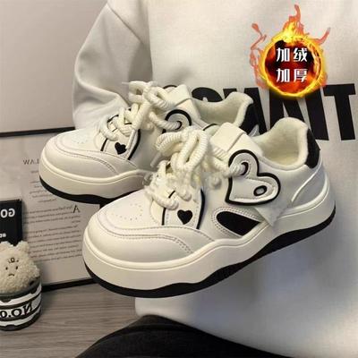 Кампус ветер бархат любовь маленькие белые туфли женские зимние утолщенные теплые две хлопковые туфли студенческие универсальные спортивные кеды