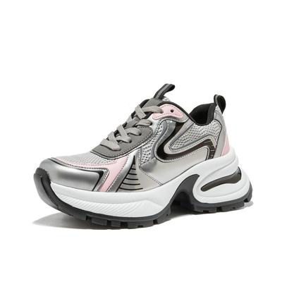 Весенне-летняя обувь Женские модные кроссовки Дышащая сетчатая обувь Увеличение высоты 6 см Серебряный бренд Женские кроссовки