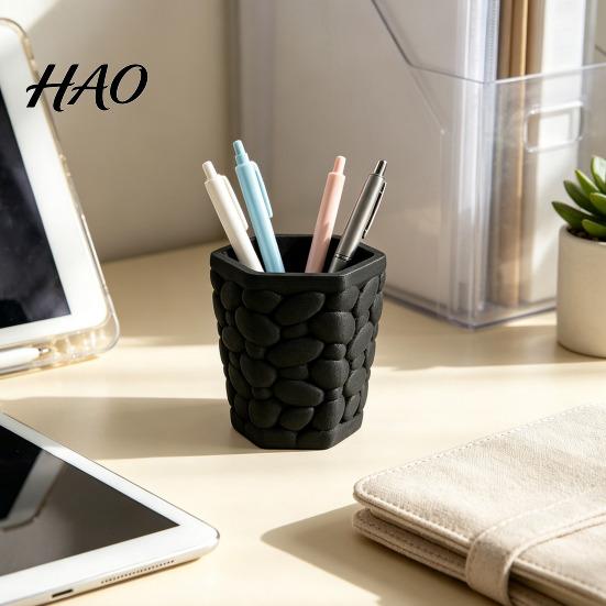 Plastic Pencil Cup for Stationery Pebble Texture Pen Holder, Hexagonal Desktop Organizer, Stable Anti-Tip 3D Durable Desk Organizer Study Printed PLA