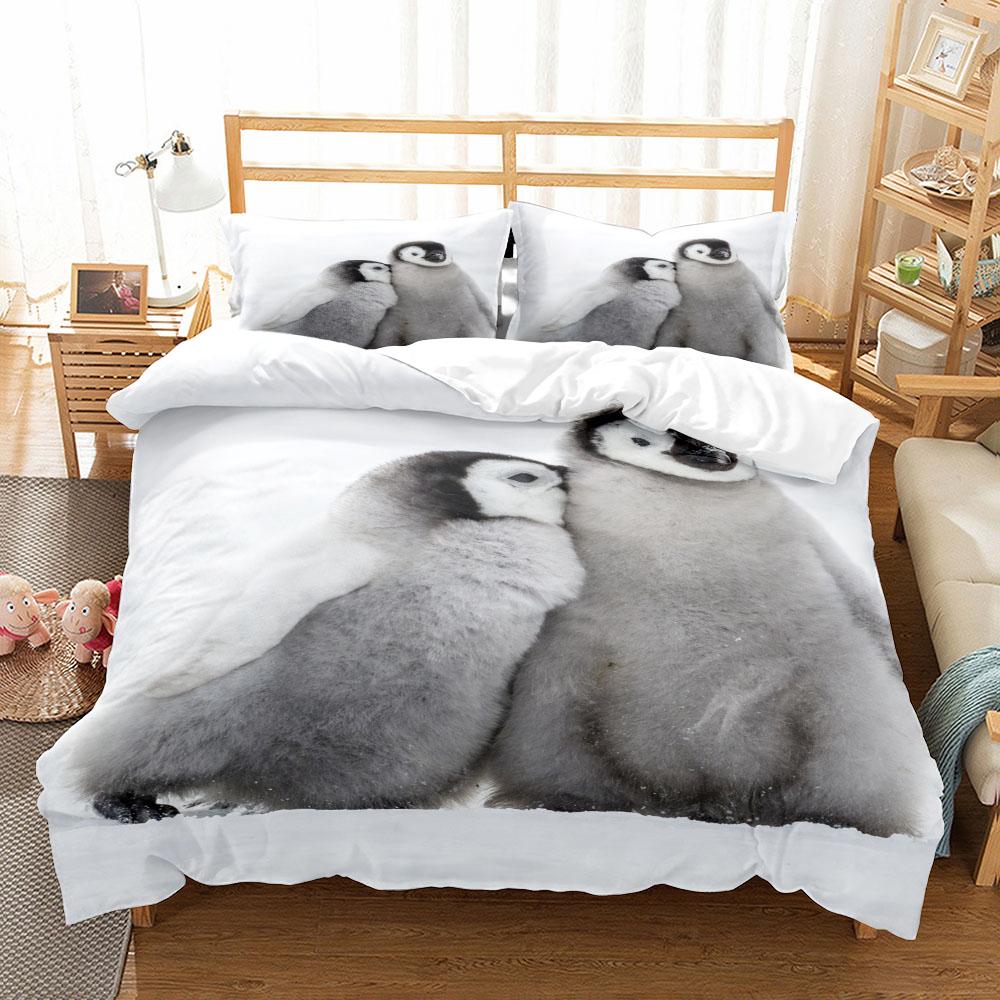 Painting Style 3D Penguin Polar Bedding Set Small Single Twin Double Queen King Cal King Size Bed Linen Set