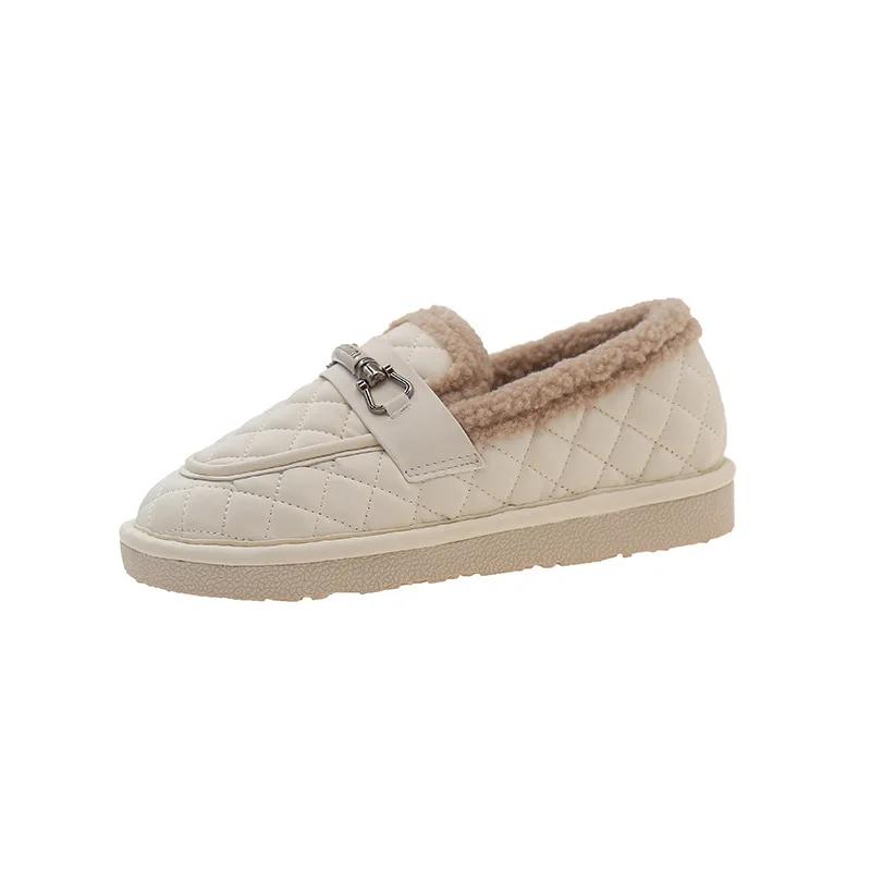 Модные бархатные мокасины для женщин 2024 года, осень и зима, плоская подошва, нескользящая теплая хлопковая обувь, модные туфли Bean, кожаная обувь