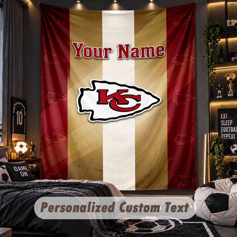 TapestryKansas City Chiefs Custom Name Text Personalized Wall Hanging Tapestry Home Wall Decor