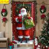 1PC Large Christmas Door Banner - Santa and Rabbit Holiday Decoration with Snow View, Extra Long 35.4x70.8 Inch Door Curtain
