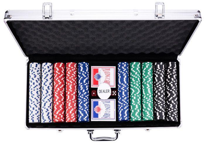 Набор для покера - серебристый металлический корпус - 500 фишек 11,5 г - 2 колоды карт - аксессуары включены