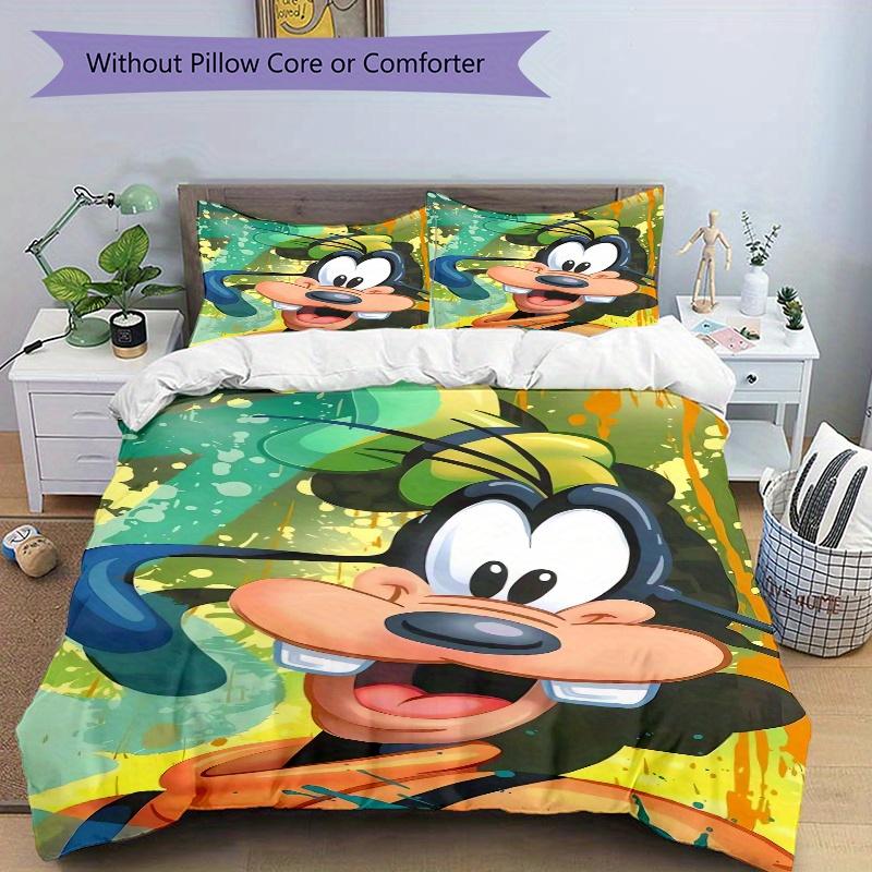 3pcs Disney Happy Goofy Bedding Set, Including 1 Quilt Cover and 2 Pillow Shams, Without Filling, Soft and Comfortable Home Bedroom Fabric, Fashi