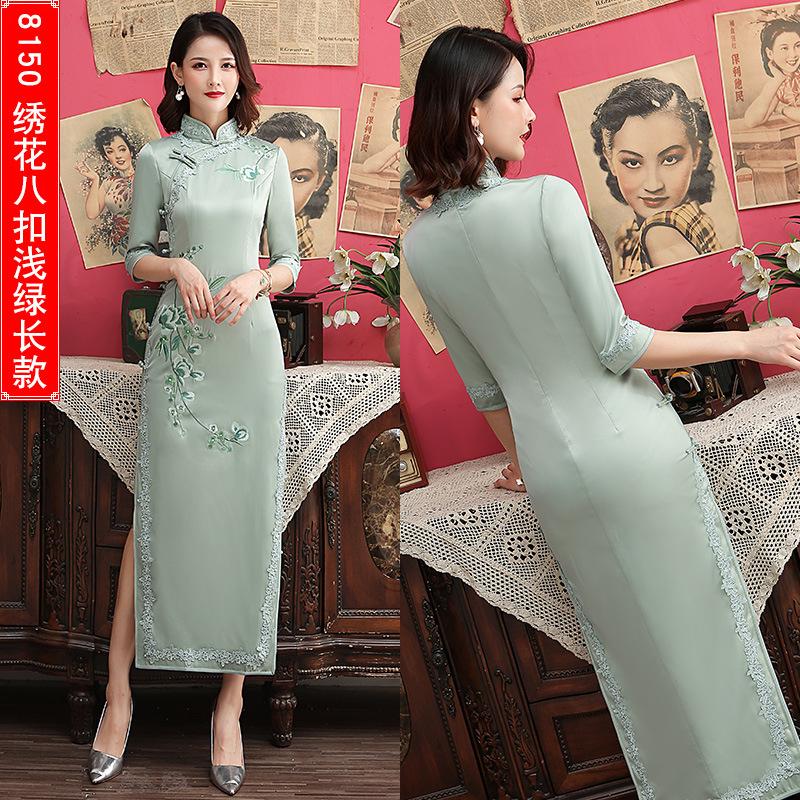Современное платье-чеонгсам большого размера с вышивкой из шелка и винтажным шанхайским воротником, облегающее