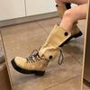 Fashion Footwear Long Ladies Boots Winter Knee High Shaft Shoes for Women Lace-up with Laces Elastic Platform Trend 2024 Pu New Sale Hot